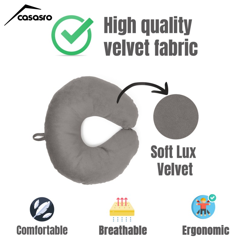 Travel pillow, Velvet, Gray, 33x33cm Travel pillow, Velvet, Gray, 33x33cm