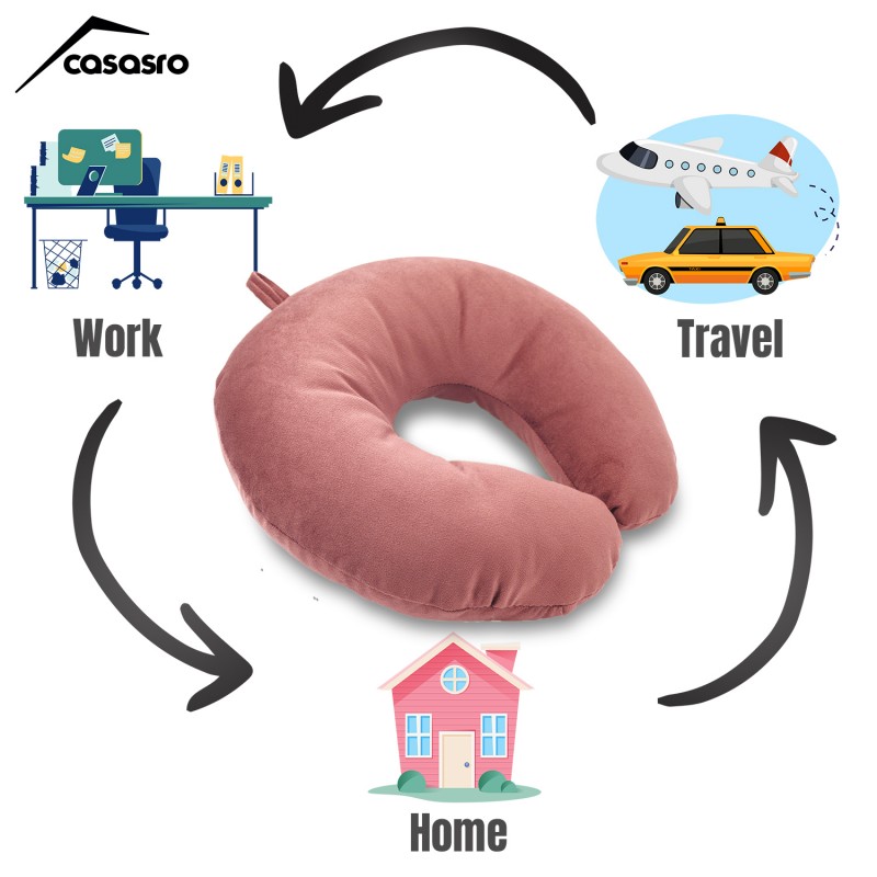 Travel pillow, Velvet, Pink, 33x33cm Travel pillow, Velvet, Pink, 33x33cm