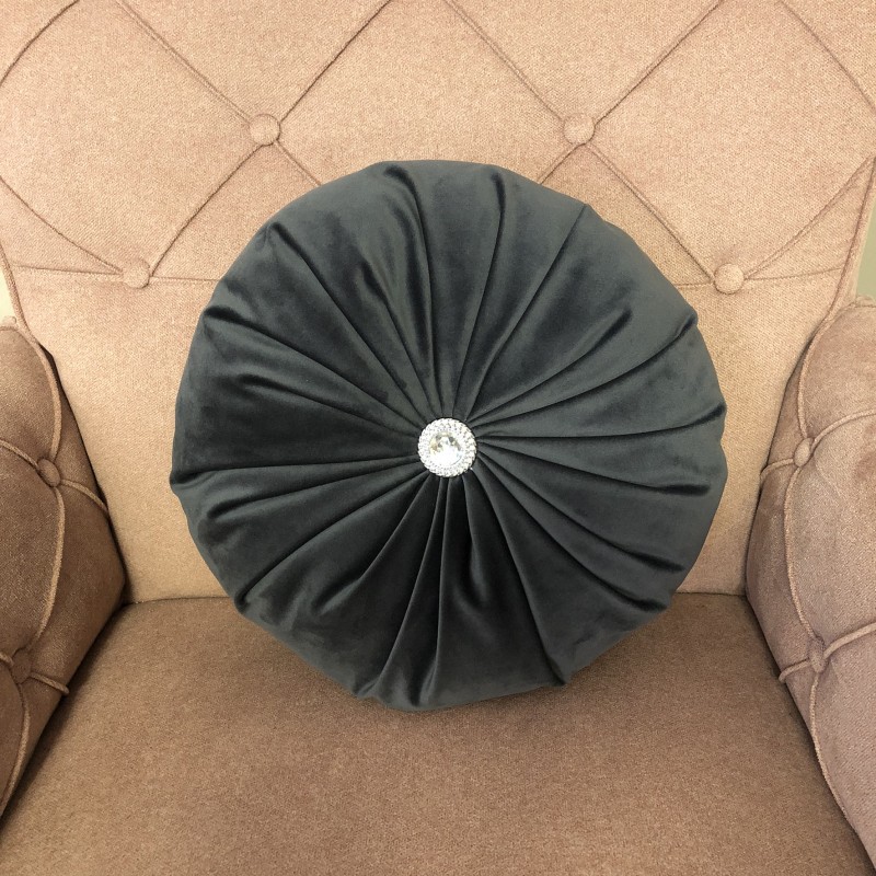 Decorative pillow, Round, Elegant, Lux Velvet, Anthracite, 38cm
