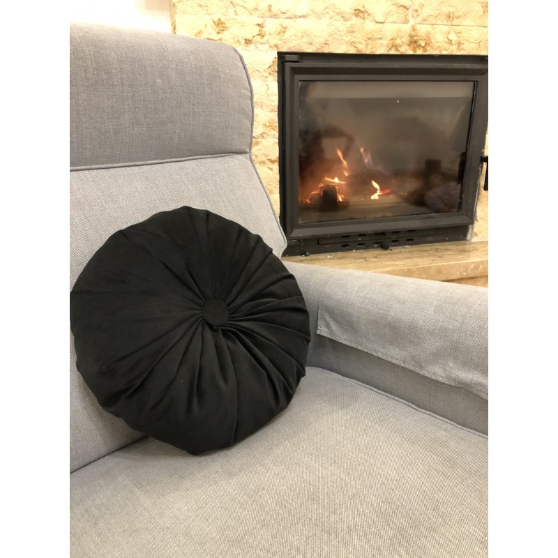 Perna Decorativa, Rotunda, Catifea Lux, Negru, 38cm
