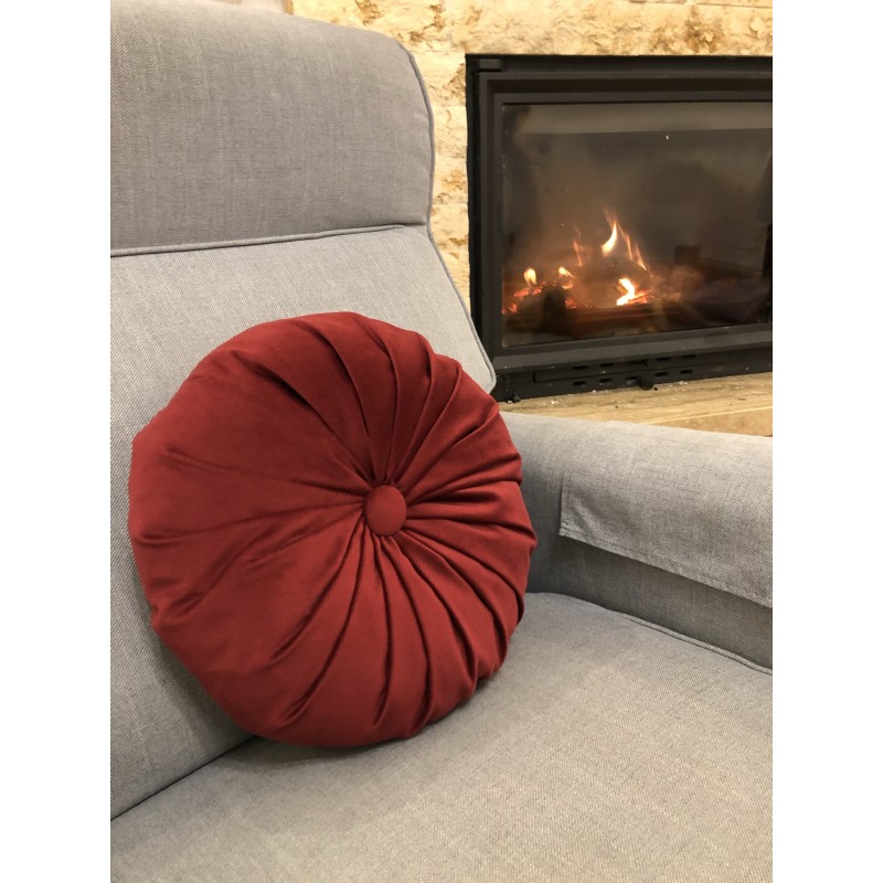 Perna Decorativa, Rotunda, Catifea Lux, Visiniu, 38cm