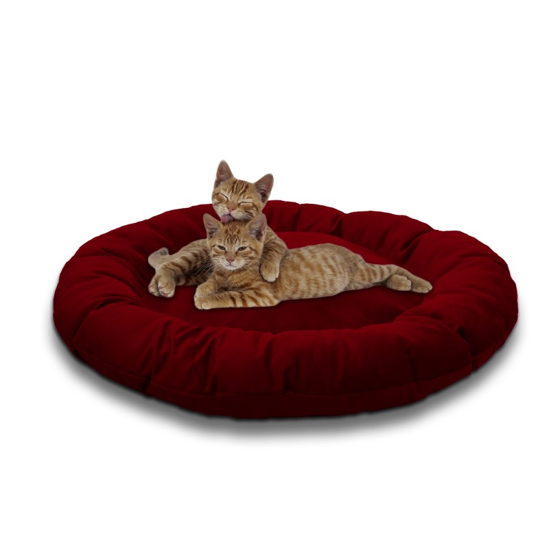 Pat pentru animale din catifea Lux, Rotunda, Visiniu, 65cm