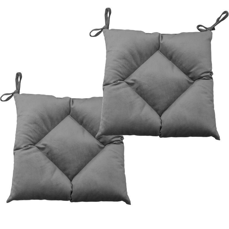 Set of 2 Seat Cushions, Gray, 40x40cm, Luxury Velvet