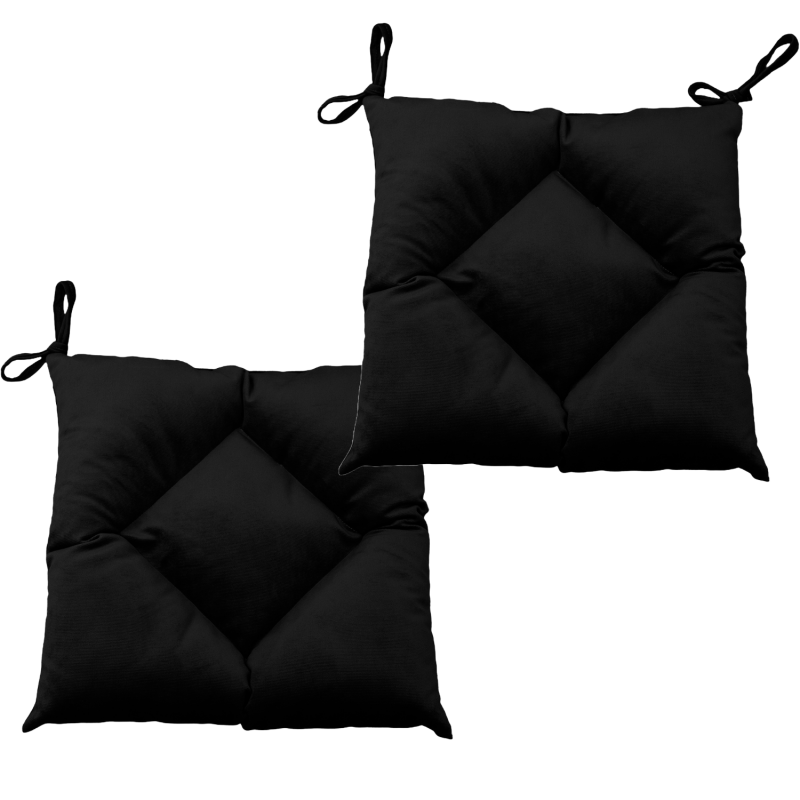 Set of 2 Seat Cushions, Black, 40x40cm, Luxury Velvet