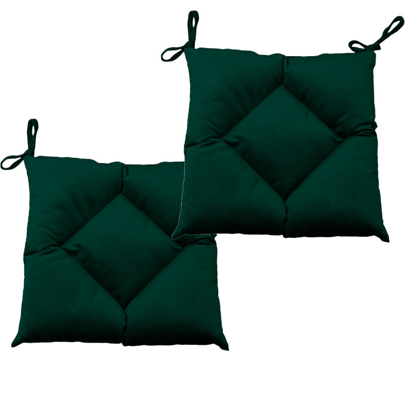 Set of 2 Seat Cushions, Green, 40x40cm, Luxury Velvet